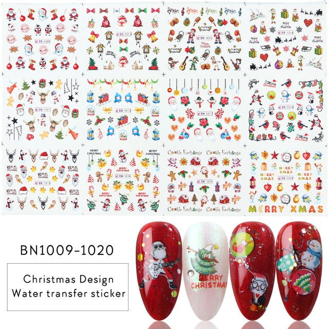 12 Designs Santa Snow Flower Nail Art Water Stickers Christmas Full Wraps Slider For Manicure DIY Tattoo Decorations LYBN/A-1