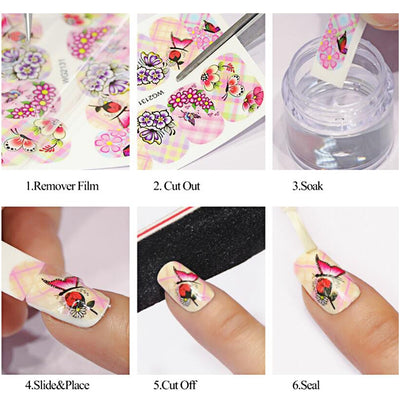 12pcs Gems Nail Sliders Butterfly Blooming Flowers Jewelry Necklace Water Transfer Diamond Feather Stickers Decor BEBN1177-1188