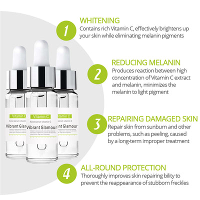 VIBRANT GLAMOUR Vitamin C Whitening Face Serum Hyaluronic Acid Cream Remover Acne Treatment Fade Dark Spots Anti-Aging Skin Care