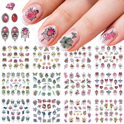 Jewelry Flower Nail Water Sticker Gem Butterfly Transfer Decal Slider Nail Art Full Wraps Manicure Decor