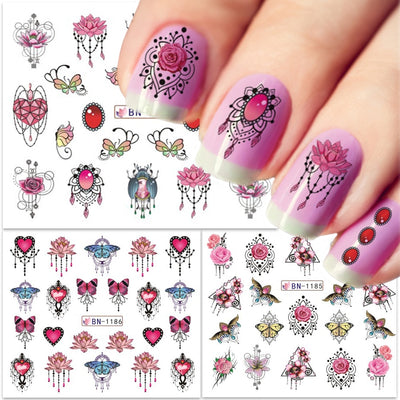 Jewelry Flower Nail Water Sticker Gem Butterfly Transfer Decal Slider Nail Art Full Wraps Manicure Decor