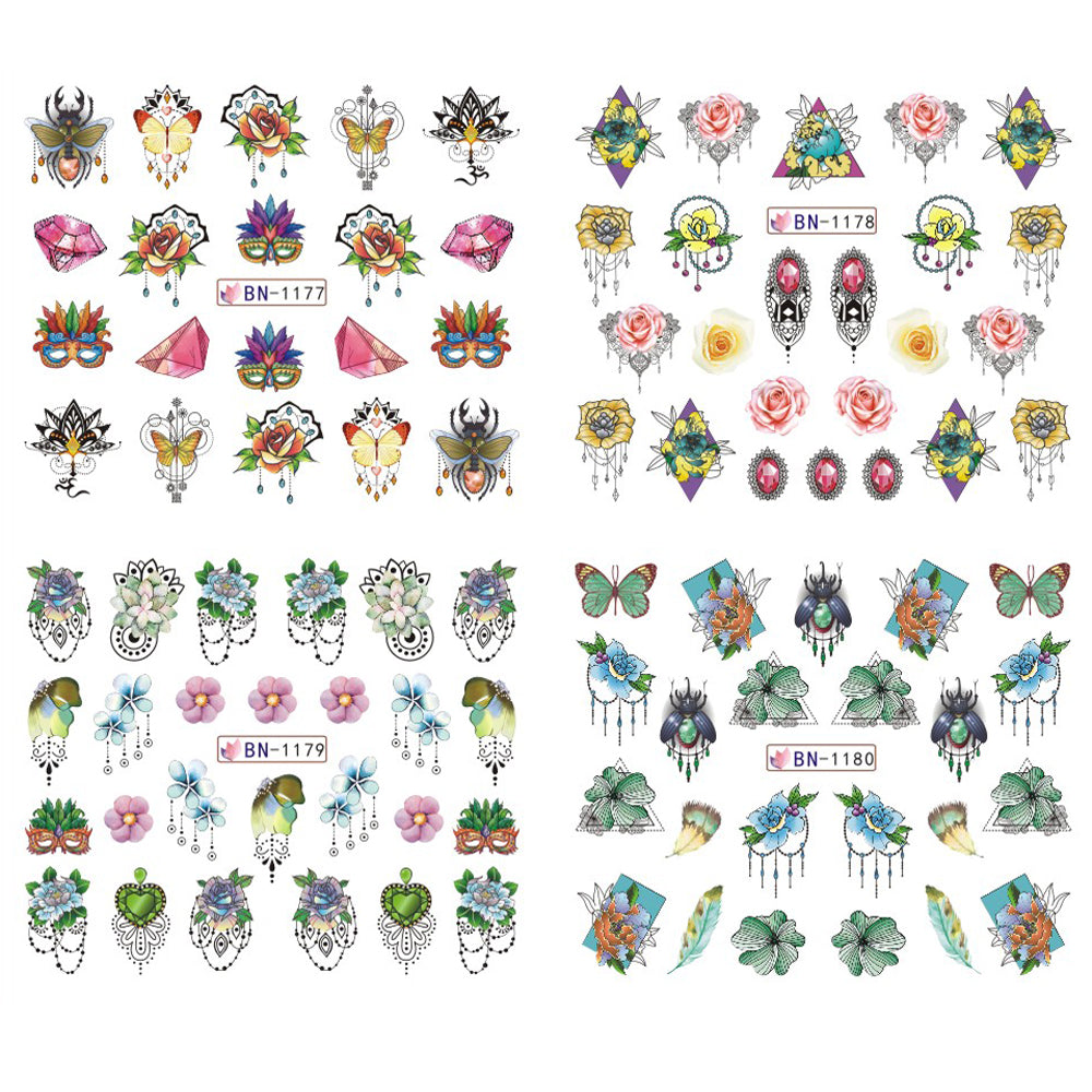 Jewelry Flower Nail Water Sticker Gem Butterfly Transfer Decal Slider Nail Art Full Wraps Manicure Decor