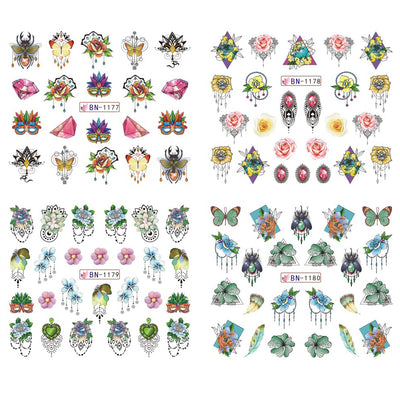 Jewelry Flower Nail Water Sticker Gem Butterfly Transfer Decal Slider Nail Art Full Wraps Manicure Decor