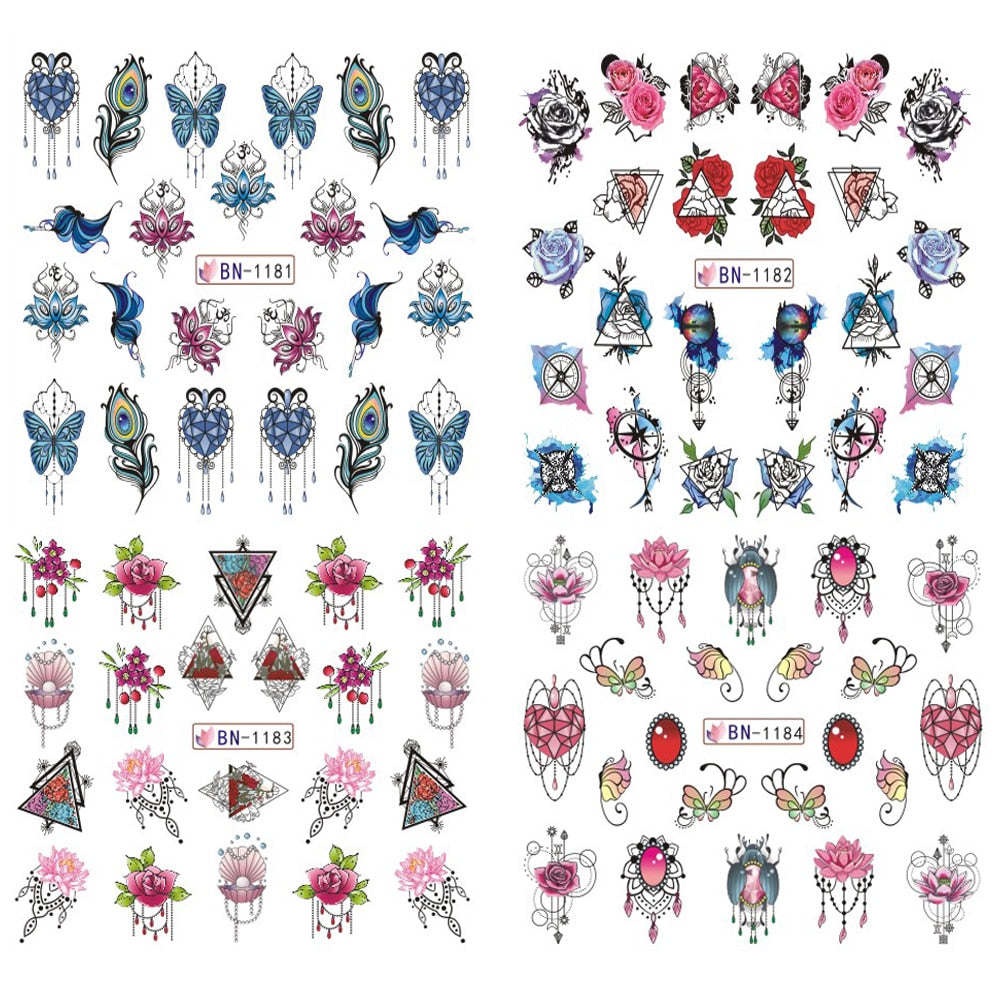 Jewelry Flower Nail Water Sticker Gem Butterfly Transfer Decal Slider Nail Art Full Wraps Manicure Decor