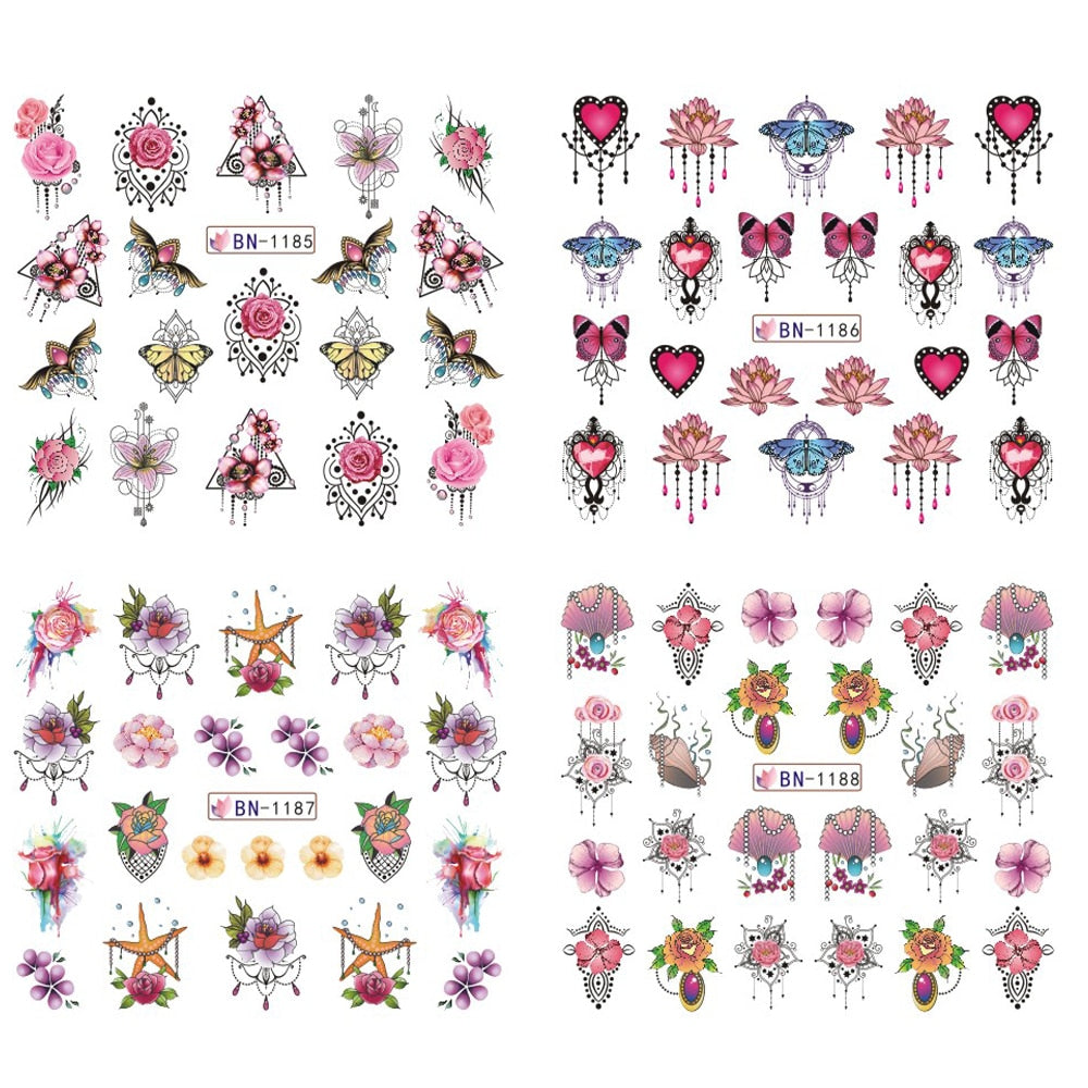 Jewelry Flower Nail Water Sticker Gem Butterfly Transfer Decal Slider Nail Art Full Wraps Manicure Decor