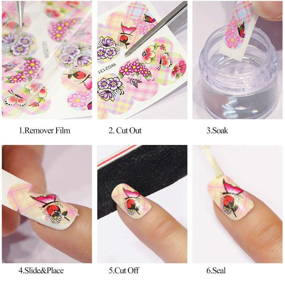 Jewelry Flower Nail Water Sticker Gem Butterfly Transfer Decal Slider Nail Art Full Wraps Manicure Decor